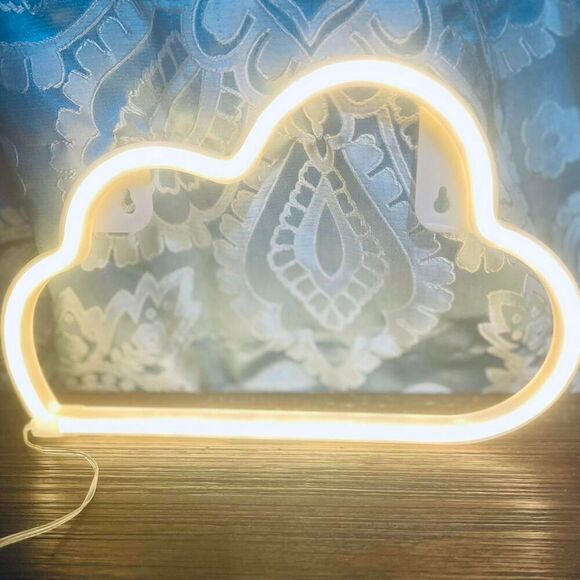 Cloud Shaped Hanging Neon Light Up Sign 11 X 7 - Picture 1 of 8